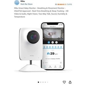 Miku Smart Baby Monitor Baby OS White New Breathing Sleep Tracking HD Video